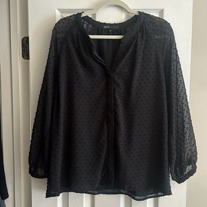 Gibson Sheer Swiss Dot Long Sleeve Button-Up Blouse